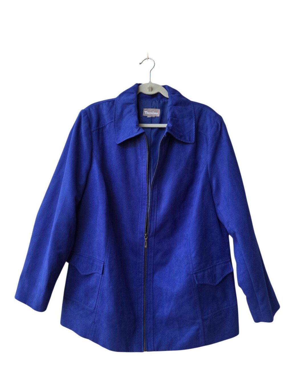 Vintage Faux Suede Coat Longline Blazer Pockets Zip Up